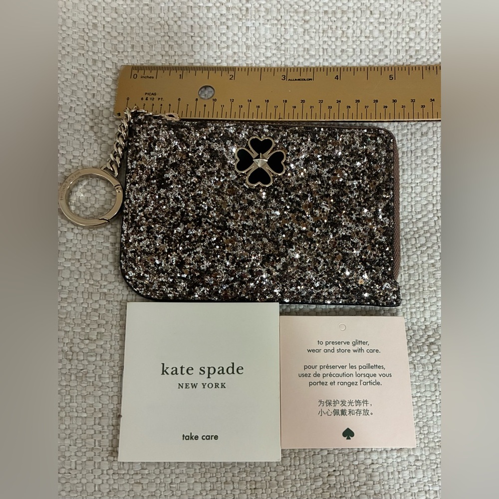 Kate Spade NWT Sparkling Black Glitter Card Holder/Case /Key Ring - Picture 7 of 7